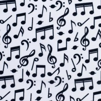 Preview: Baumwolldruck Noten Schwarz auf Weiß von Swafing